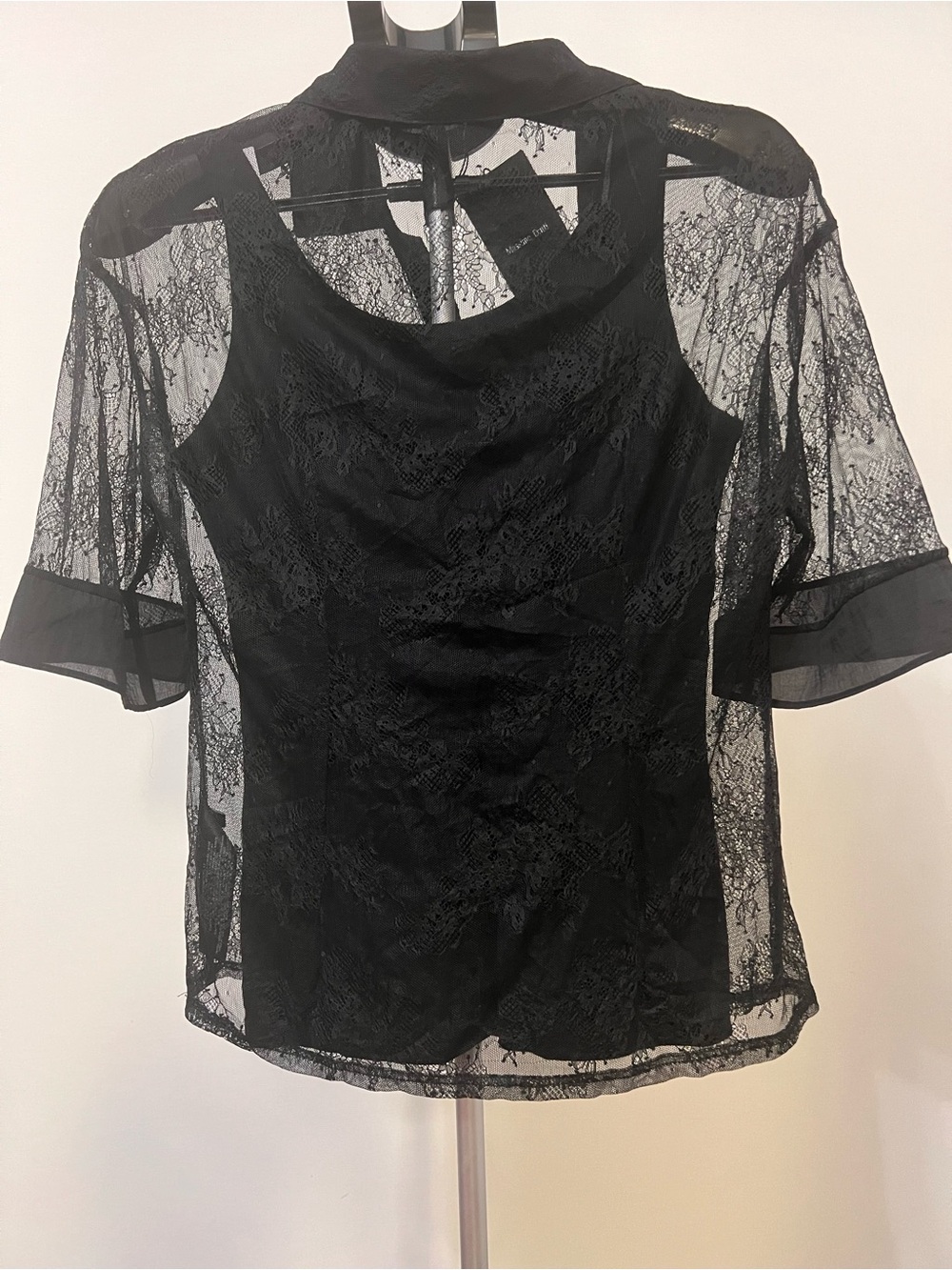 Massimo Dutti NWT Black Sheer Lace Blouse Made in Portugal Size M - Picture 5 of 8